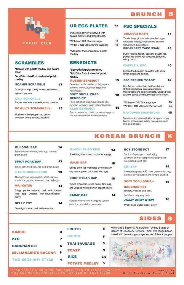 Fillmore Social Club - San Francisco, CA menu_pic