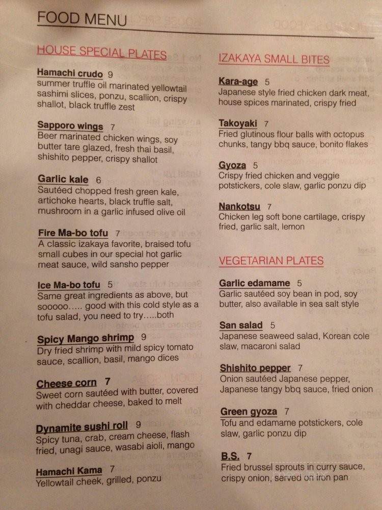 Sapporo ramen izakaya - San Francisco, CA menu_pic