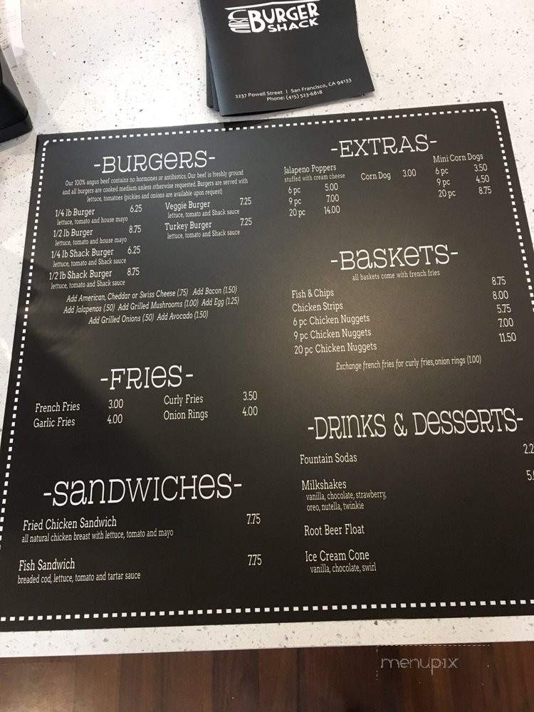 Burger Shack - San Francisco, CA menu_pic