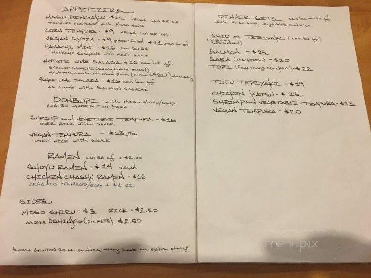 Minako Organic-ish Japanese Cuisine - San Mateo, CA menu_pic