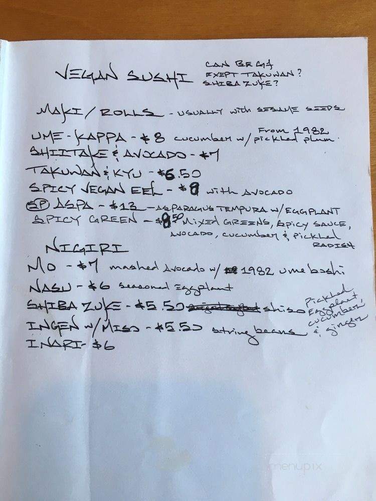 Minako Organic-ish Japanese Cuisine - San Mateo, CA menu_pic