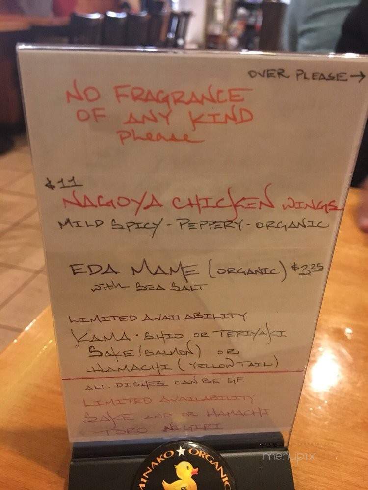Minako Organic-ish Japanese Cuisine - San Mateo, CA menu_pic