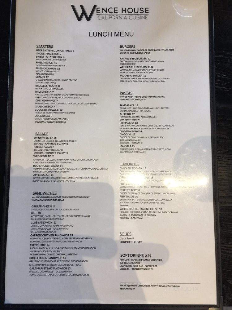 Wence House California Cuisine - Brentwood, CA menu_pic