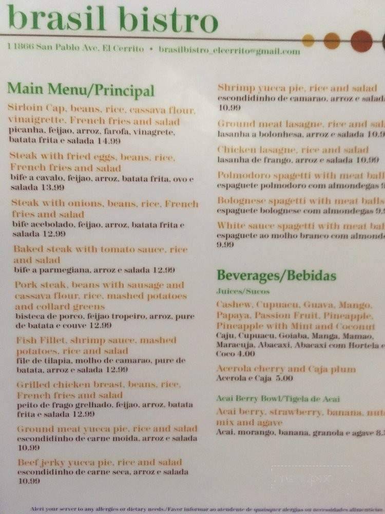Brasil Bistro - El Cerrito, CA menu_pic