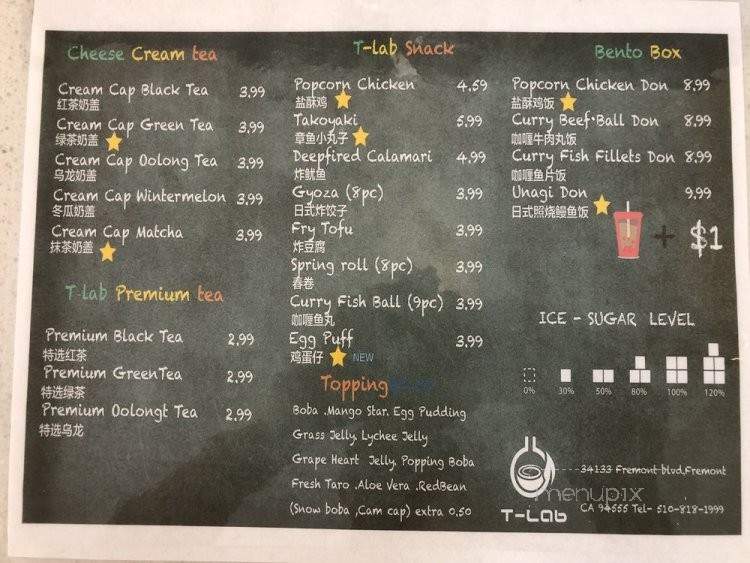 T-Lab - Fremont, CA menu_pic