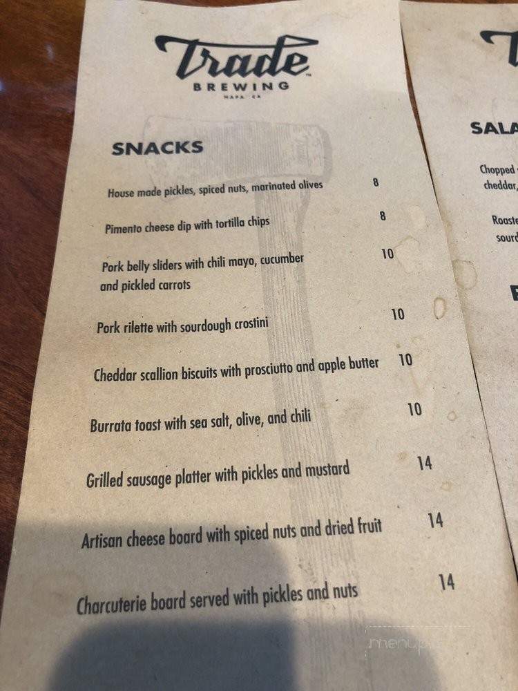 Trade Brewing - Napa, CA menu_pic