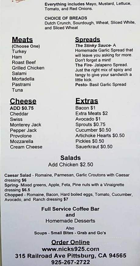 Nick's Sandwiches - Pittsburg, CA menu_pic