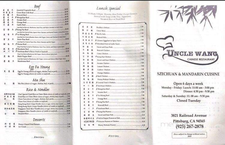 Uncle Wang Chinese Restaurant - Pittsburg, CA menu_pic