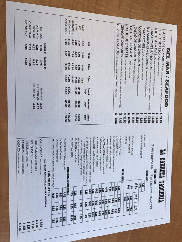 La Carreta Taqueria - San Leandro, CA menu_pic