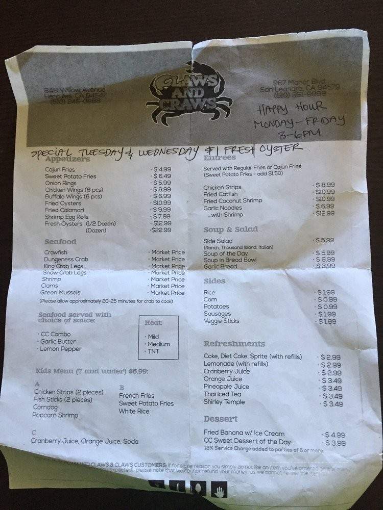 Claws And Craws - San Leandro, CA menu_pic