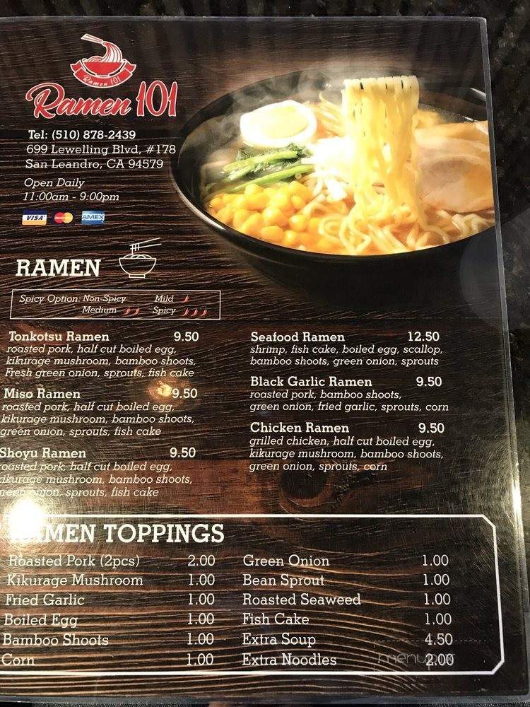 Ramen 101 - San Leandro, CA menu_pic