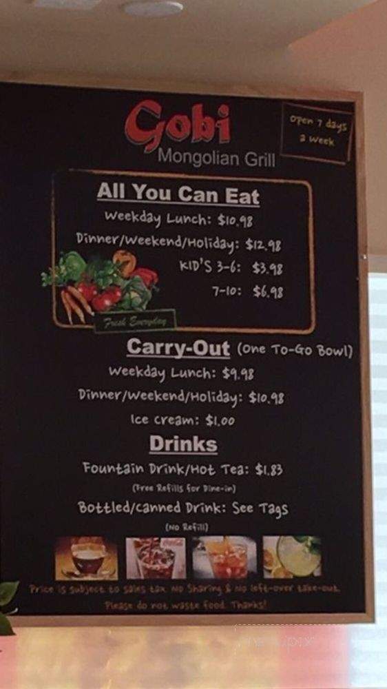 Gobi Mongolian Grill - Pleasanton, CA menu_pic