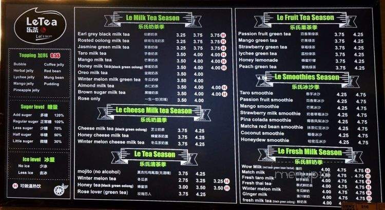 LeTea - Pleasanton, CA menu_pic