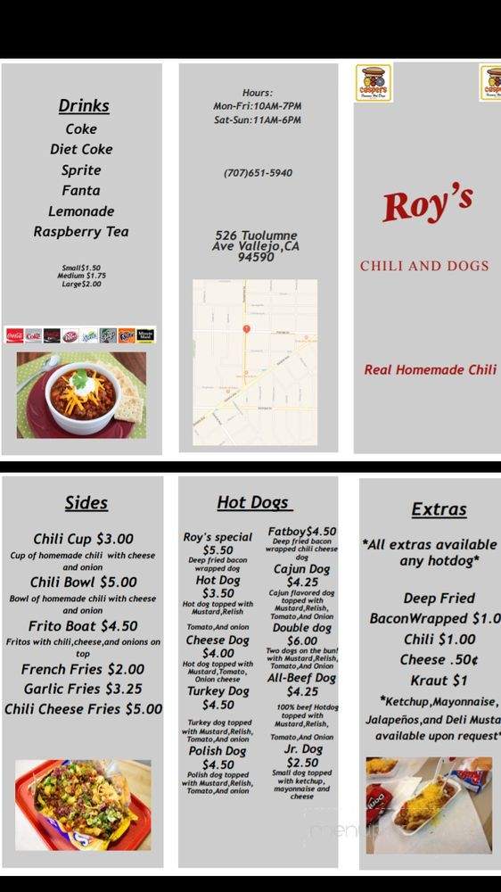 Roy's Chili & Dogs - Vallejo, CA menu_pic