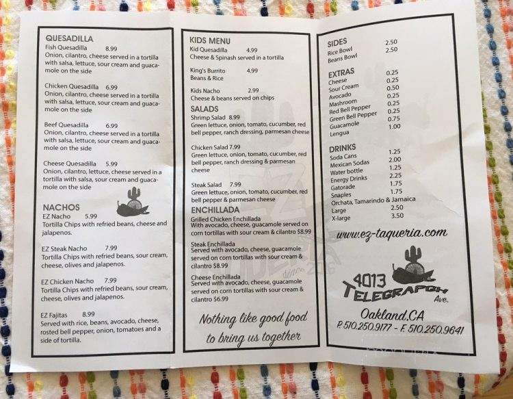 EZ Taqueria - Oakland, CA menu_pic