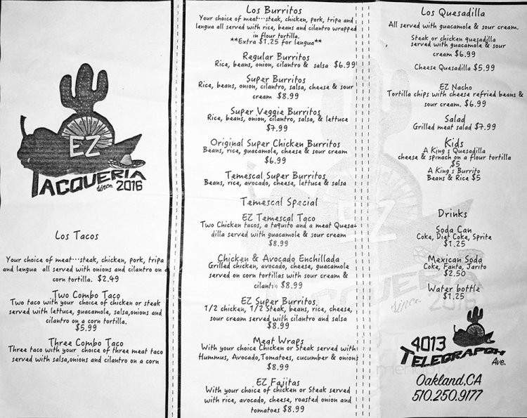 EZ Taqueria - Oakland, CA menu_pic