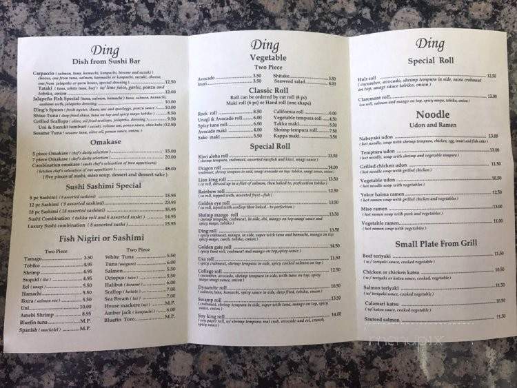 Ding Japanese Restaurant - Oakland, CA menu_pic