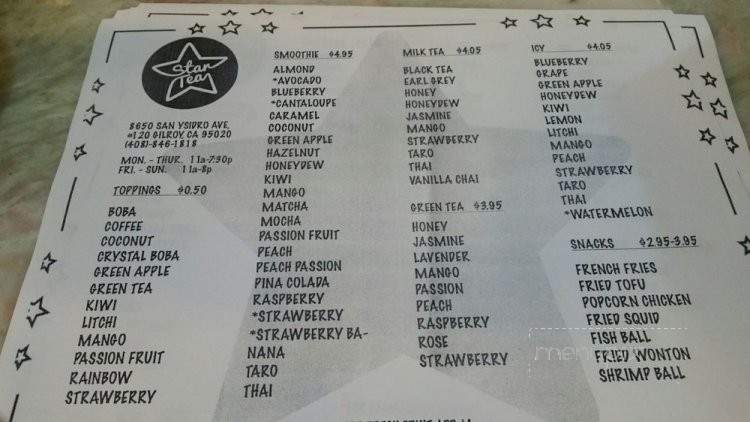 Star Tea - Gilroy, CA menu_pic