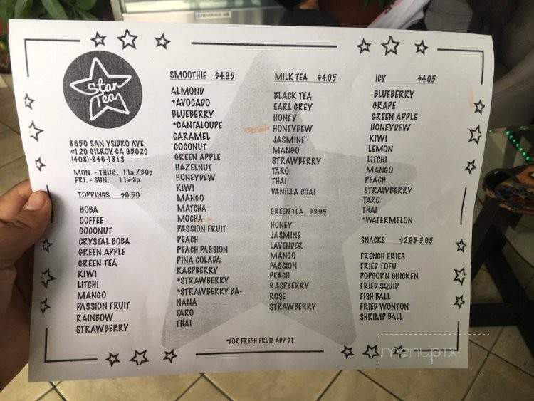 Star Tea - Gilroy, CA menu_pic