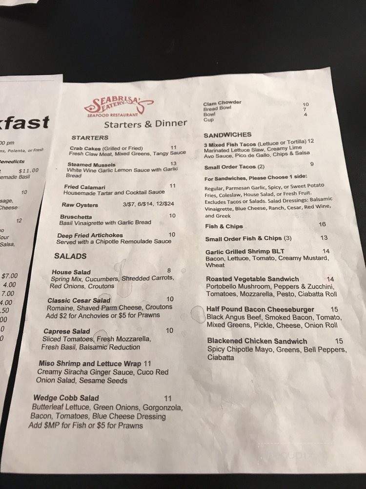 Seabrisa's Eatery - Hollister, CA menu_pic