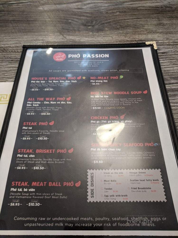Pho Passion and Mintea - San Jose, CA menu_pic