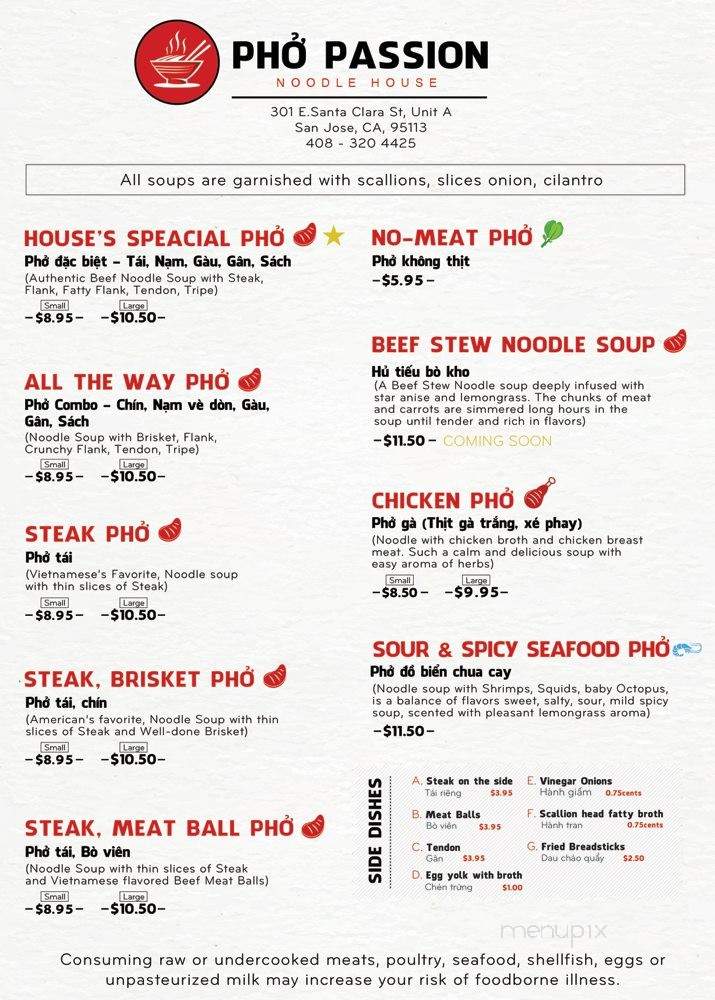 Pho Passion and Mintea - San Jose, CA menu_pic