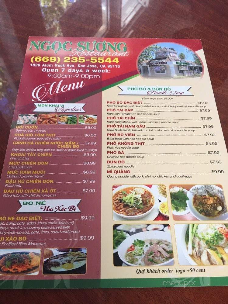 Ngoc Suong - San Jose, CA menu_pic