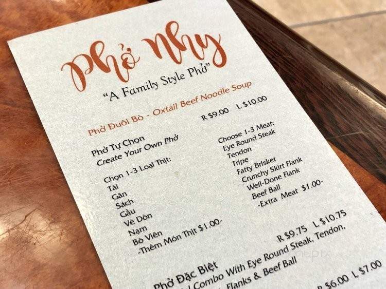 Pho Nhy - San Jose, CA menu_pic