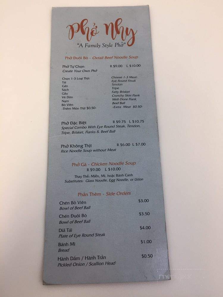 Pho Nhy - San Jose, CA menu_pic