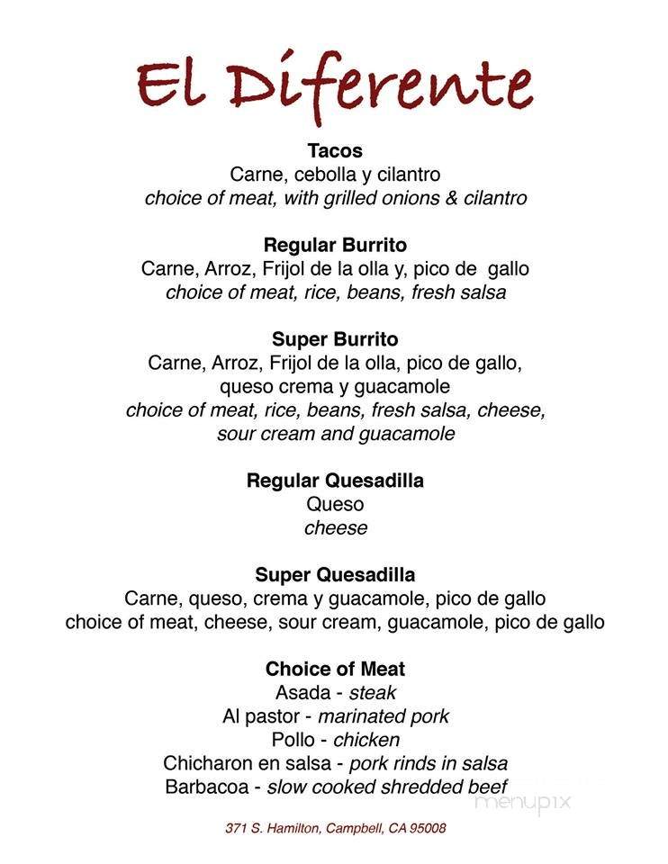 El Diferente Loncheria - San Jose, CA menu_pic