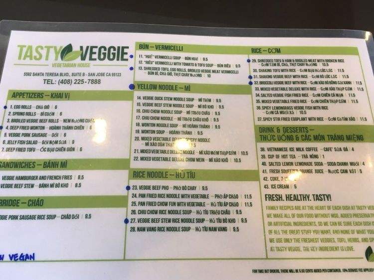 Tasty Veggie Vegetarian House - San Jose, CA menu_pic