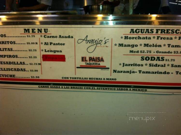 El Paisa Taqueria - San Jose, CA menu_pic
