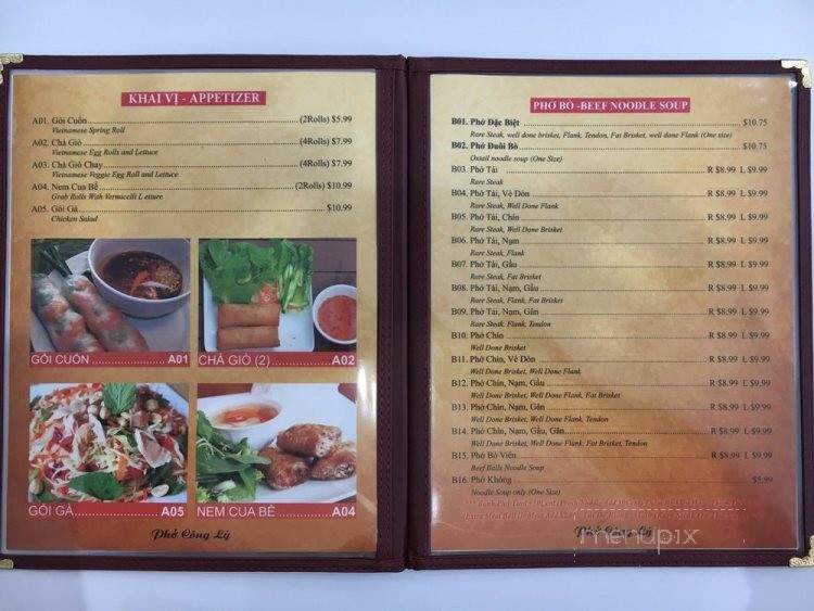 Pho Cong Ly - San Jose, CA menu_pic