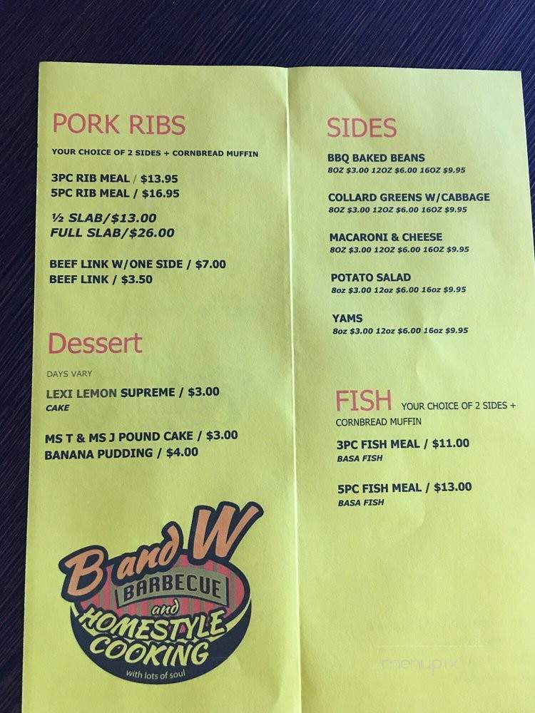 B & W Barbecue And Homestyle Cooking - Stockton, CA menu_pic