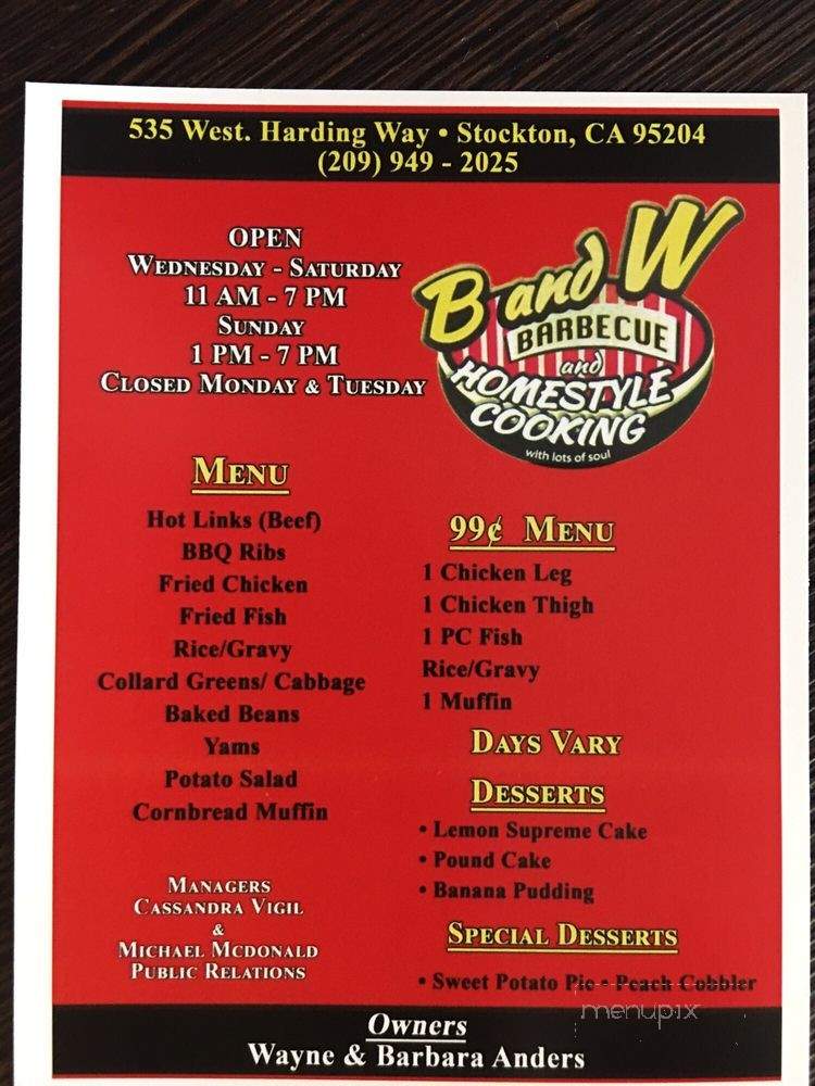 B & W Barbecue And Homestyle Cooking - Stockton, CA menu_pic