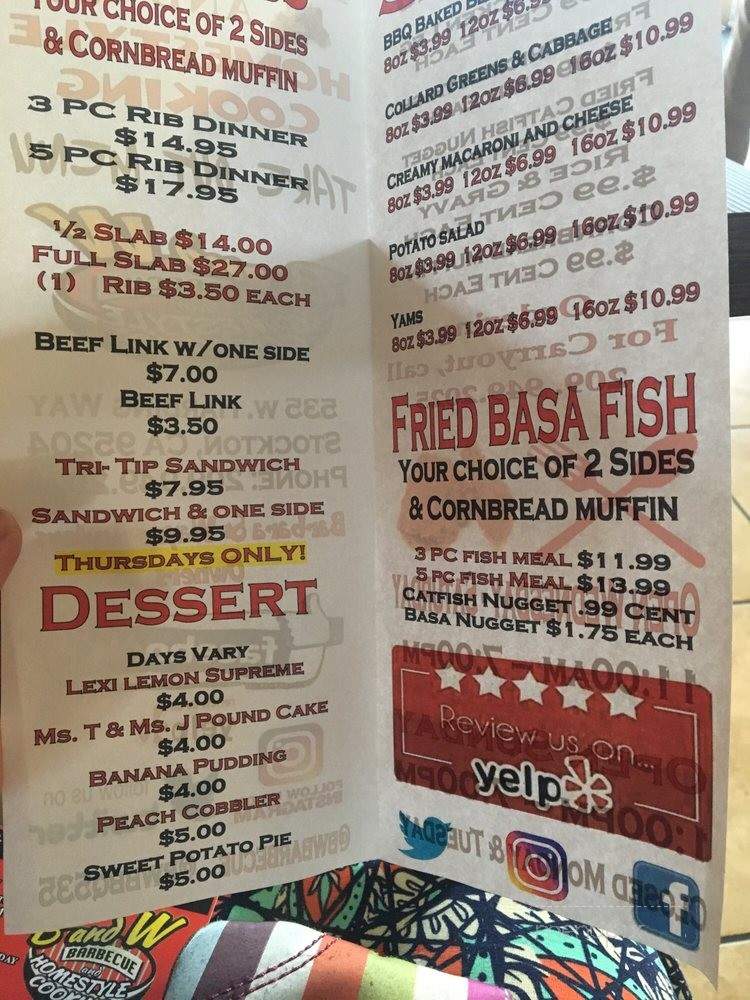 B & W Barbecue And Homestyle Cooking - Stockton, CA menu_pic