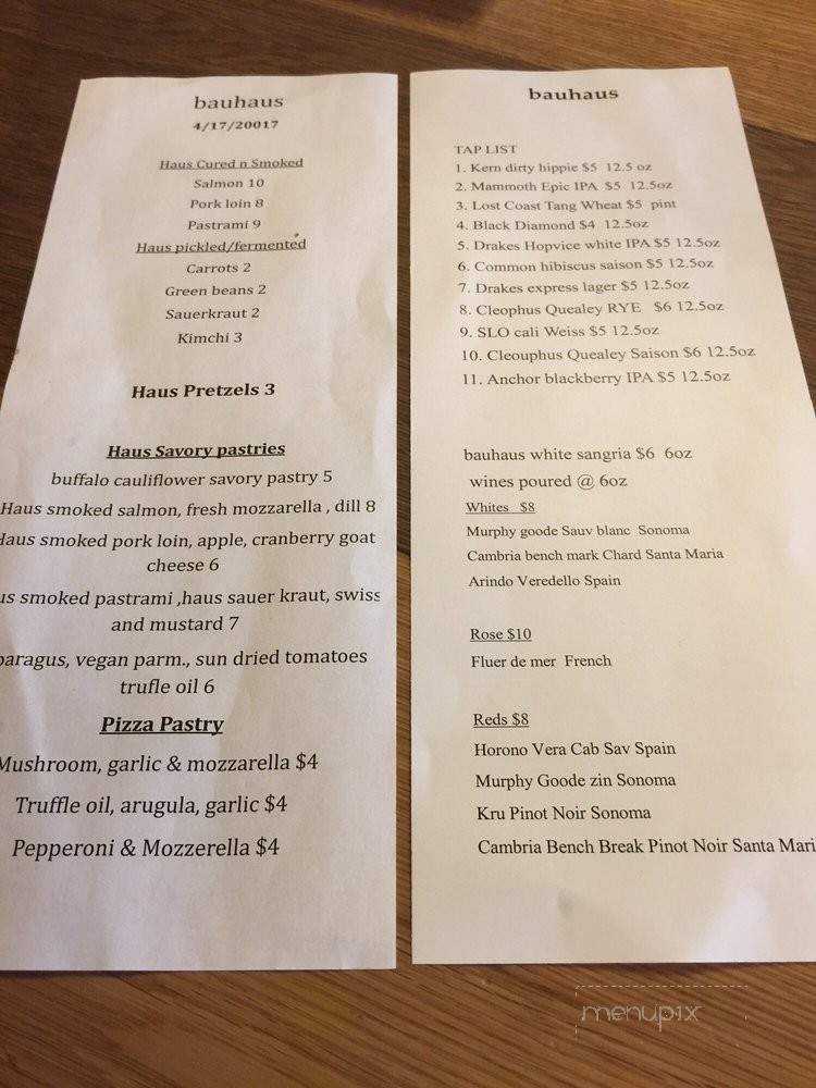 Bauhaus - Modesto, CA menu_pic