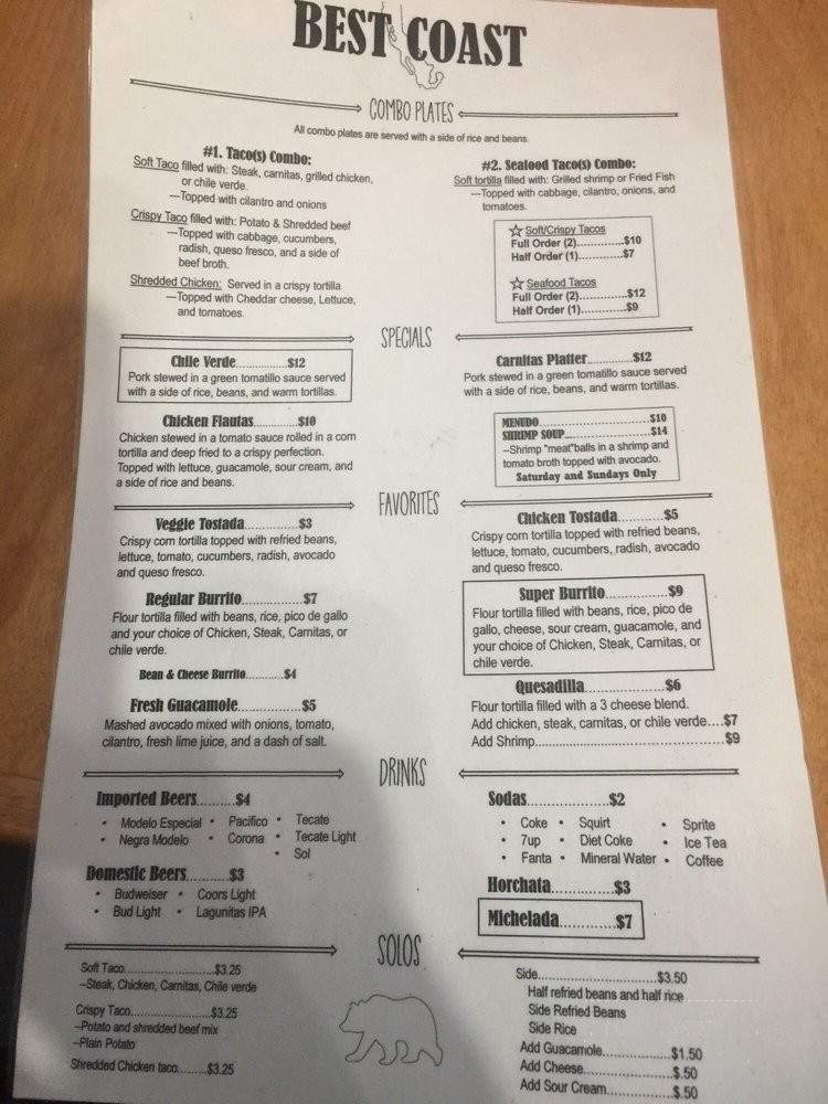 Best Coast - Tracy, CA menu_pic