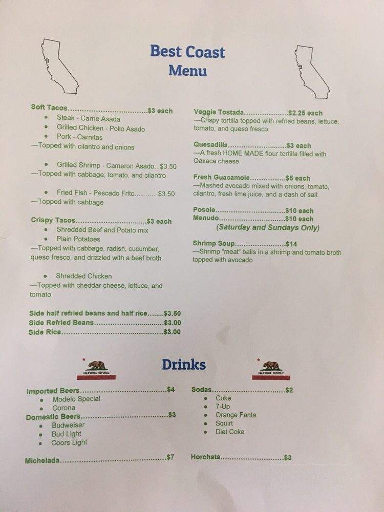Best Coast - Tracy, CA menu_pic