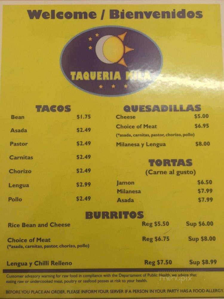 Taqueria Mila - Santa Rosa, CA menu_pic