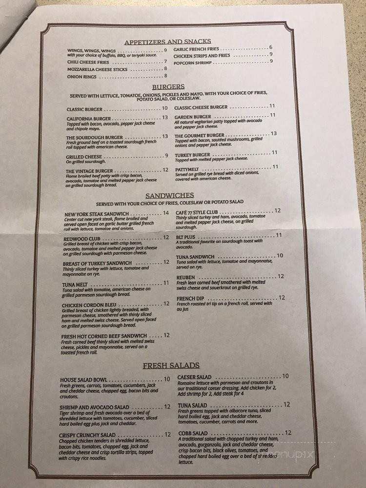 Cafe 77 - Willits, CA menu_pic