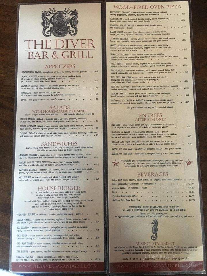 The Diver Bar and Grill - Eureka, CA menu_pic