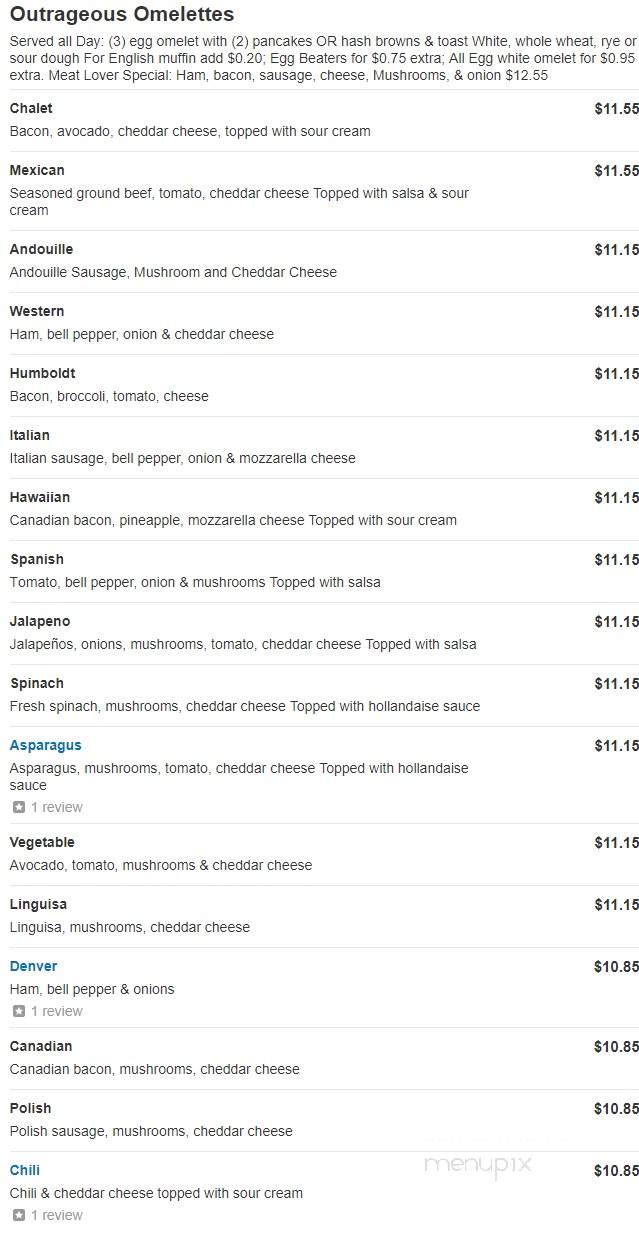 The Cutten Chalet - Eureka, CA menu_pic