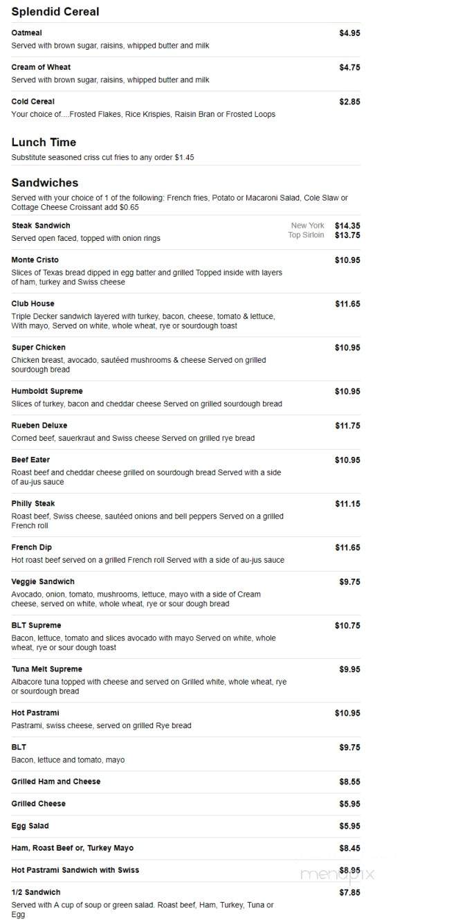 The Cutten Chalet - Eureka, CA menu_pic