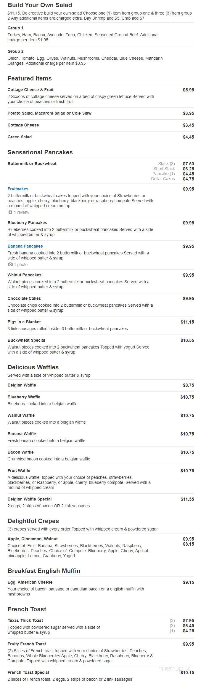 The Cutten Chalet - Eureka, CA menu_pic
