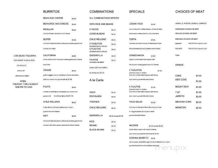 Los Giles Taqueria - Arcata, CA menu_pic