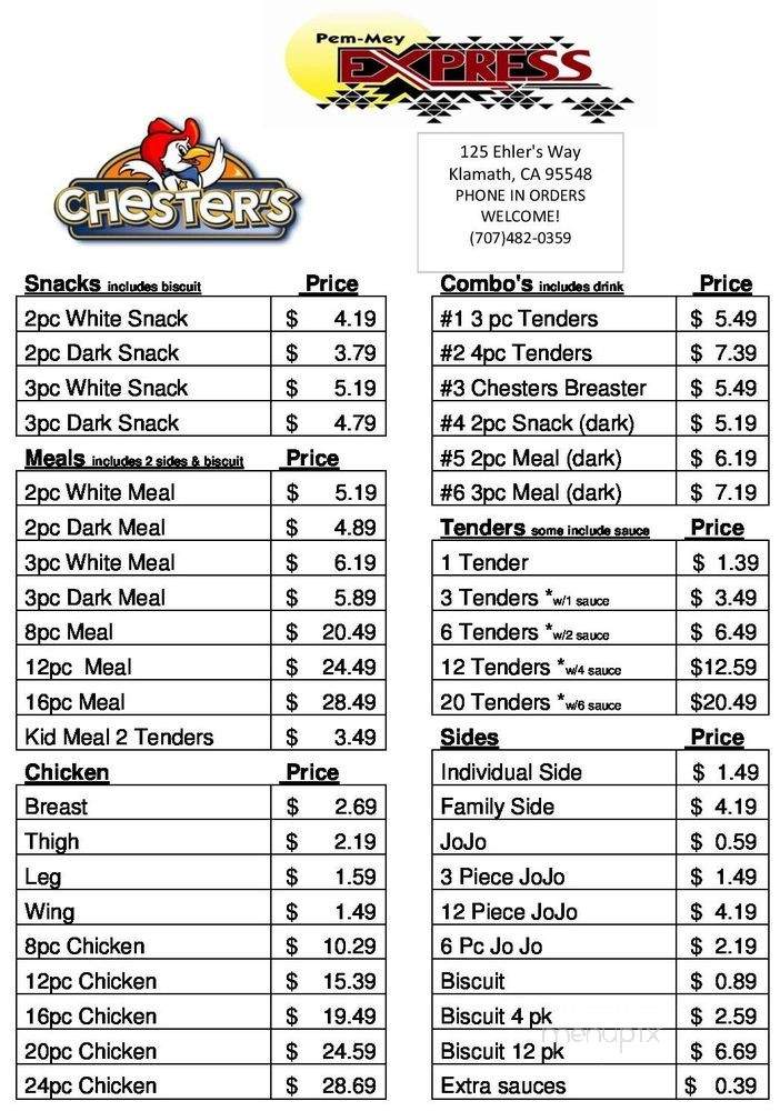 /30723422/Chesters-Chicken-and-MexiGo-Menu-Klamath-CA - Klamath, CA