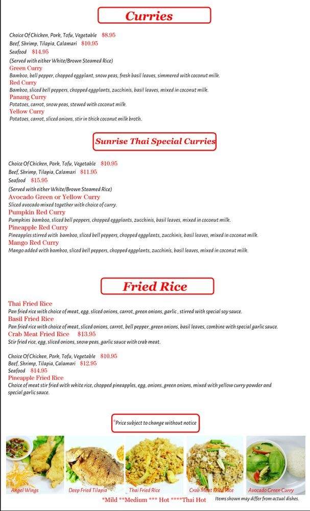 Sunrise Thai Restaurant - Citrus Heights, CA menu_pic