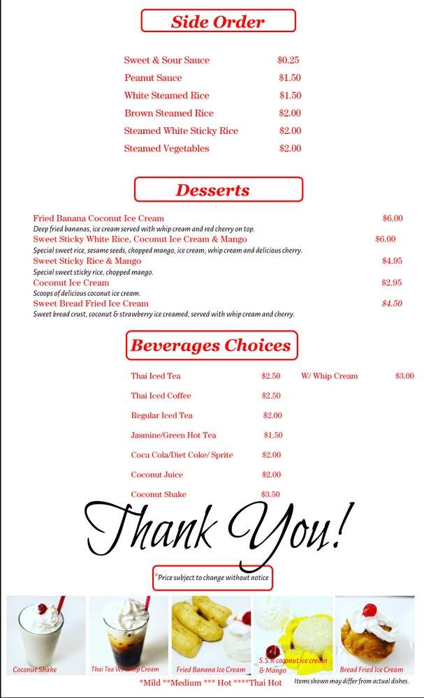 Sunrise Thai Restaurant - Citrus Heights, CA menu_pic