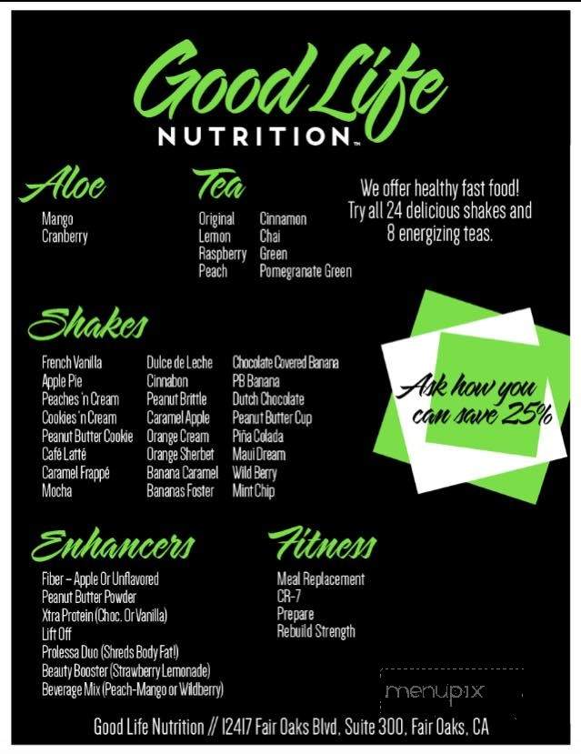 Good Life Nutrition - Fair Oaks, CA menu_pic